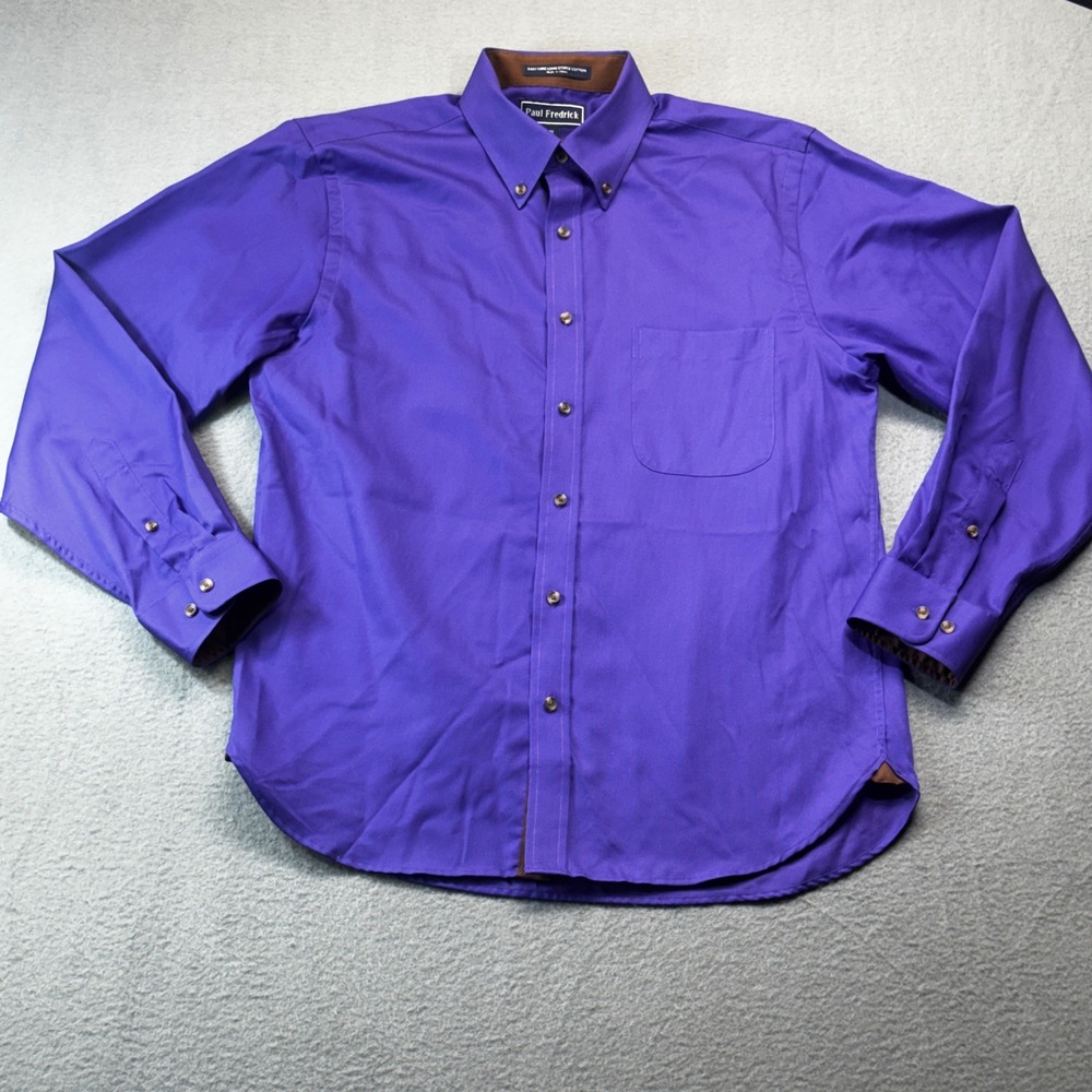 Paul Fredrick Mens Slim Fit Dress Shirt M Purple Cotton Easy Care Button Down